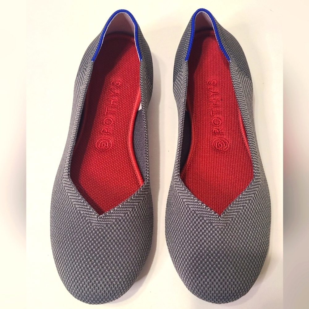 Rothy's blue flats with red insoles sz 10